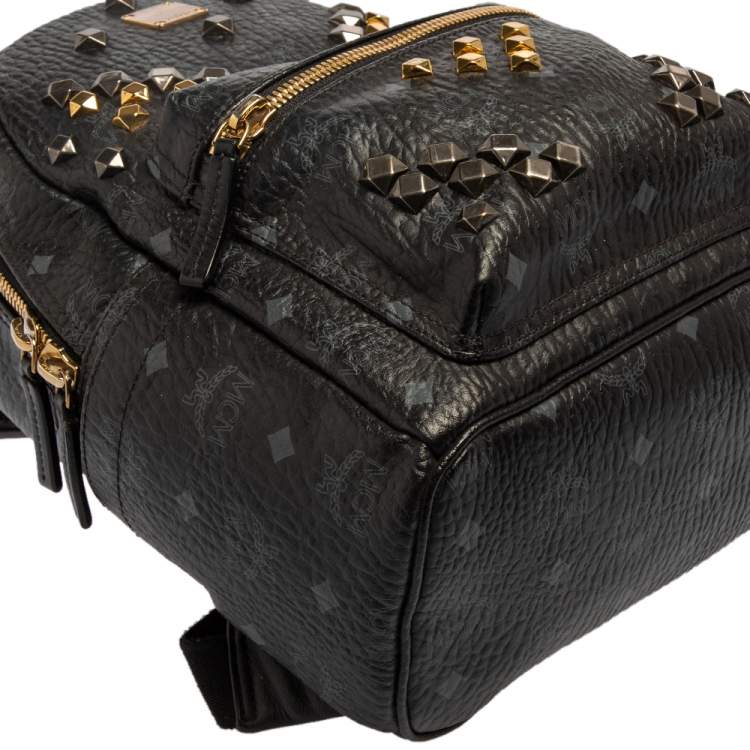 Pre Owned MCM Black Visetos Coated Canvas and Leather Small Studs Stark Backpack
