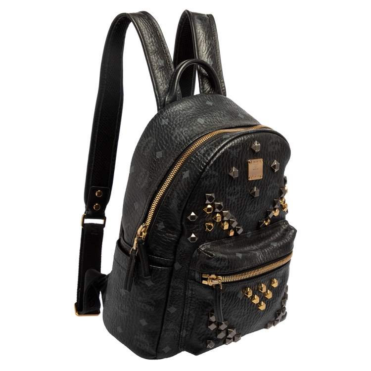 Pre Owned MCM Black Visetos Coated Canvas and Leather Small Studs Stark Backpack