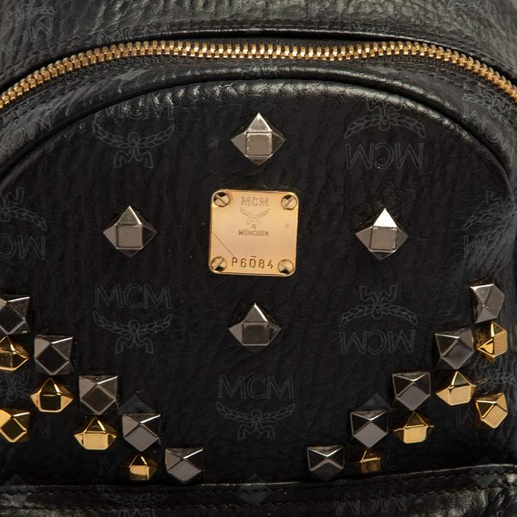 Pre Owned MCM Black Visetos Coated Canvas and Leather Small Studs Stark Backpack