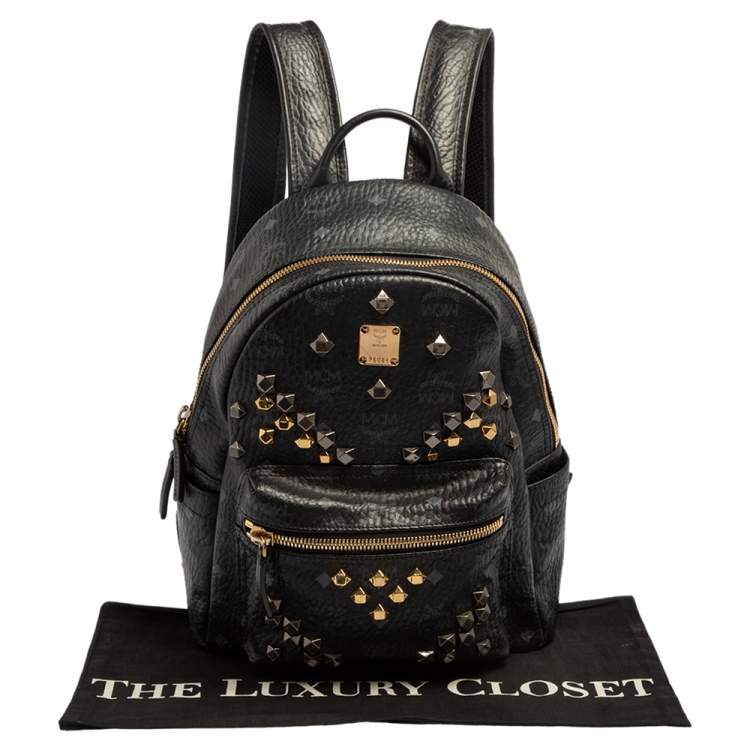 Pre Owned MCM Black Visetos Coated Canvas and Leather Small Studs Stark Backpack