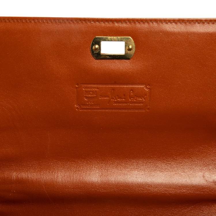 Pre Owned MCM Cognac Visetos Coated Canvas and Leather Heritage Top Handle Bag