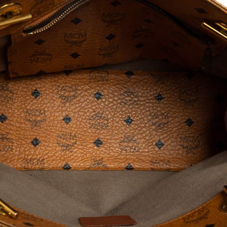 Pre Owned MCM Cognac Visetos Coated Canvas and Leather Chain Tote