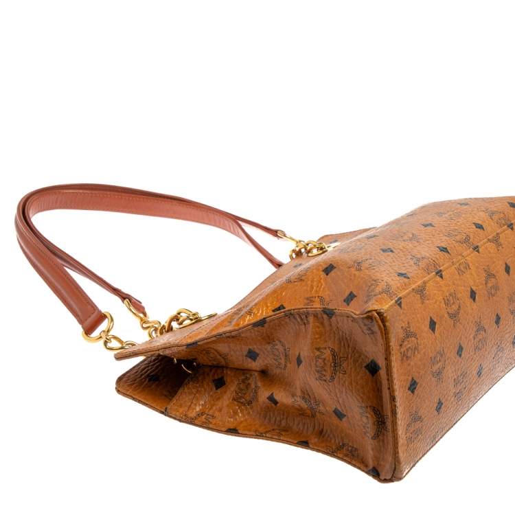 Pre Owned MCM Cognac Visetos Coated Canvas and Leather Chain Tote