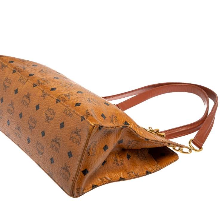 Pre Owned MCM Cognac Visetos Coated Canvas and Leather Chain Tote