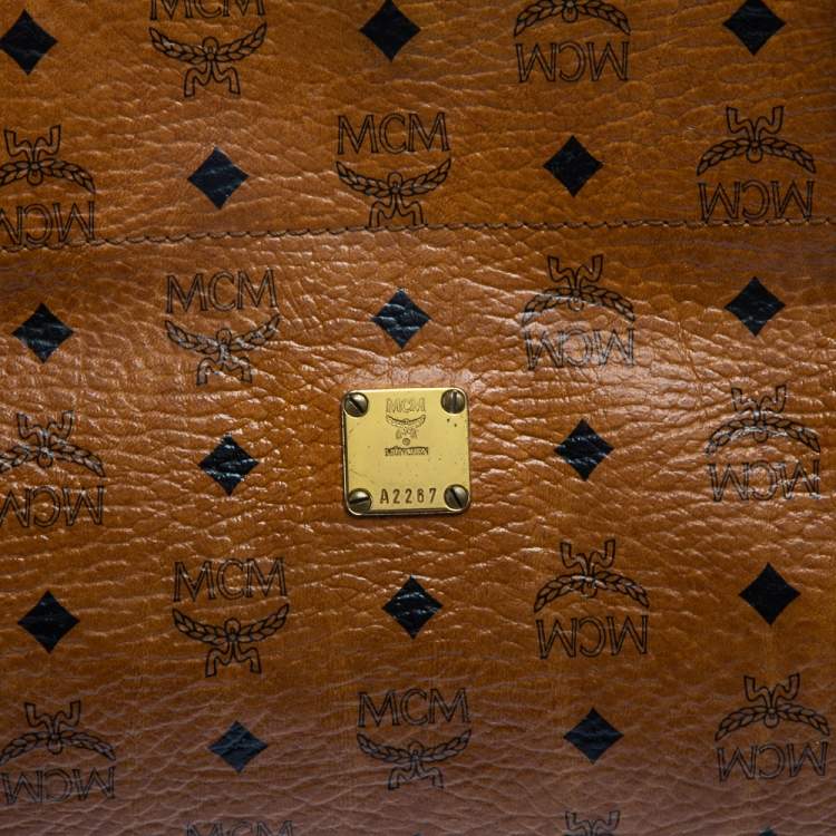 Pre Owned MCM Cognac Visetos Coated Canvas and Leather Chain Tote