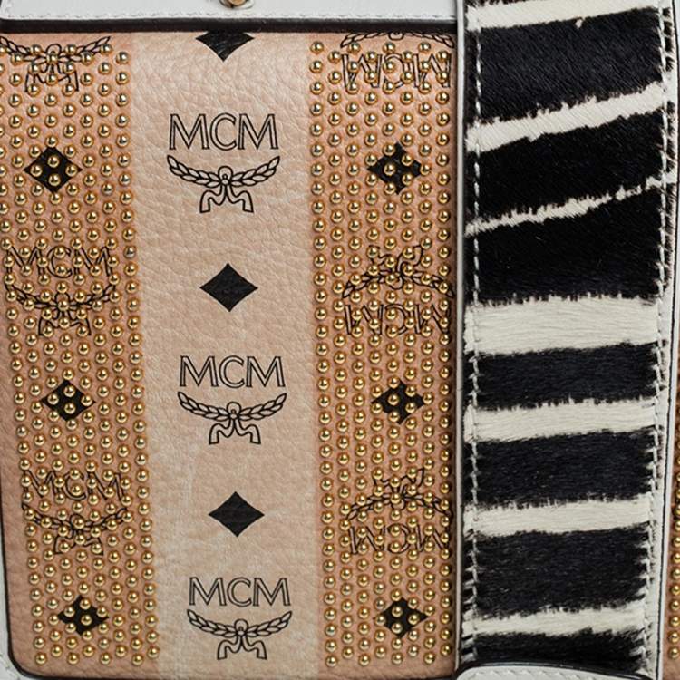 Pre Owned MCM Multicolor Visetos Coated Canvas and Zebra Print Calf Hair Little Veronika Top Handle Bag