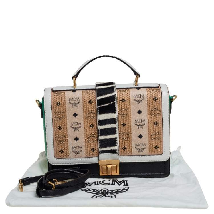 Pre Owned MCM Multicolor Visetos Coated Canvas and Zebra Print Calf Hair Little Veronika Top Handle Bag