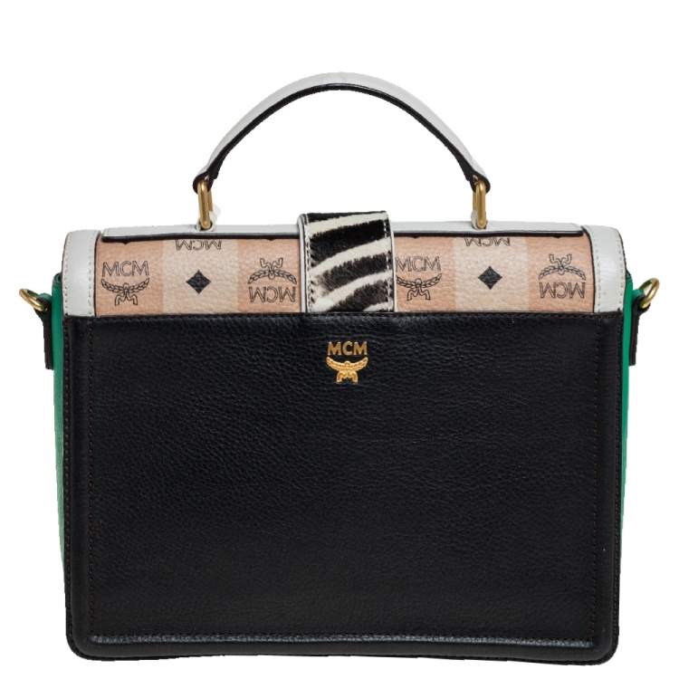Pre Owned MCM Multicolor Visetos Coated Canvas and Zebra Print Calf Hair Little Veronika Top Handle Bag