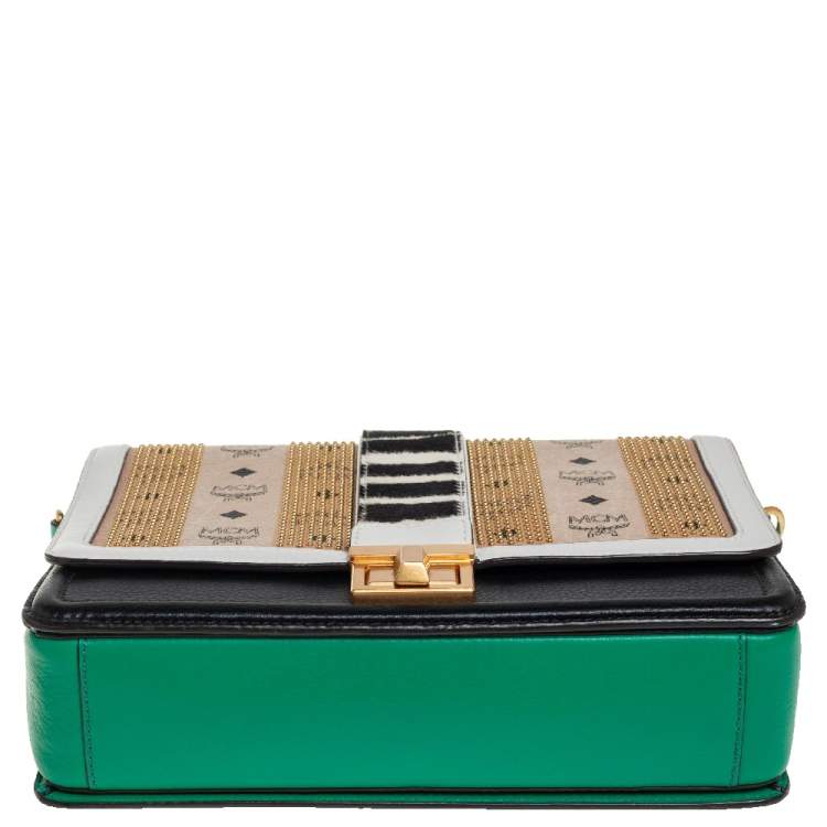Pre Owned MCM Multicolor Visetos Coated Canvas and Zebra Print Calf Hair Little Veronika Top Handle Bag