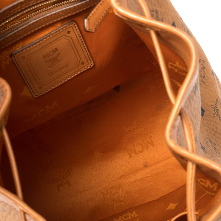 Pre Owned MCM Cognac Visetos Coated Canvas and Leather Medium Brandenburg Drawstring Backpack