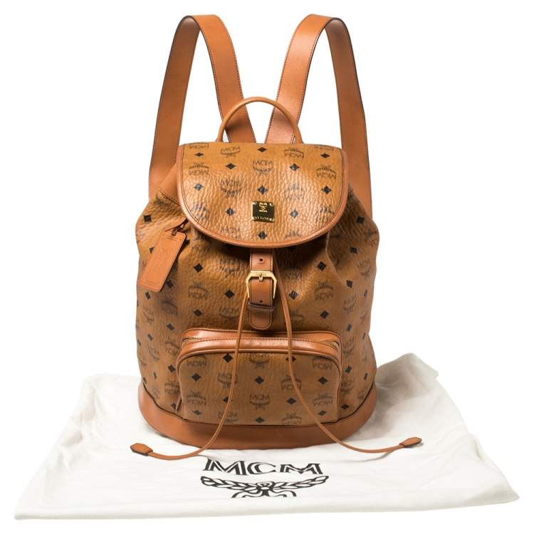 Pre Owned MCM Cognac Visetos Coated Canvas and Leather Medium Brandenburg Drawstring Backpack