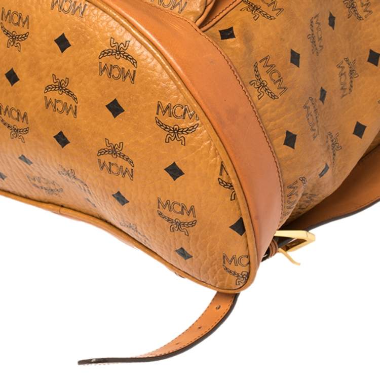 Pre Owned MCM Cognac Visetos Coated Canvas and Leather Medium Brandenburg Drawstring Backpack