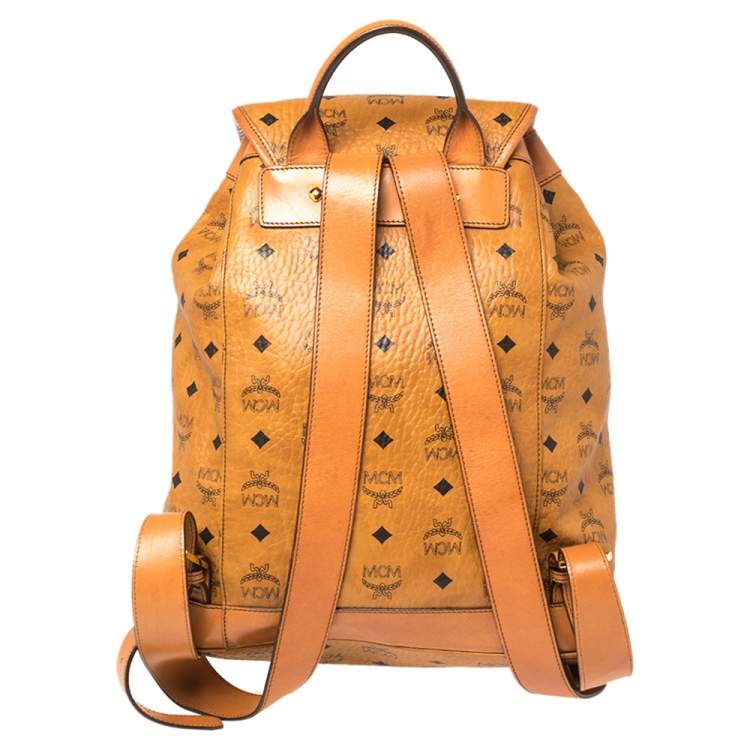 Pre Owned MCM Cognac Visetos Coated Canvas and Leather Medium Brandenburg Drawstring Backpack