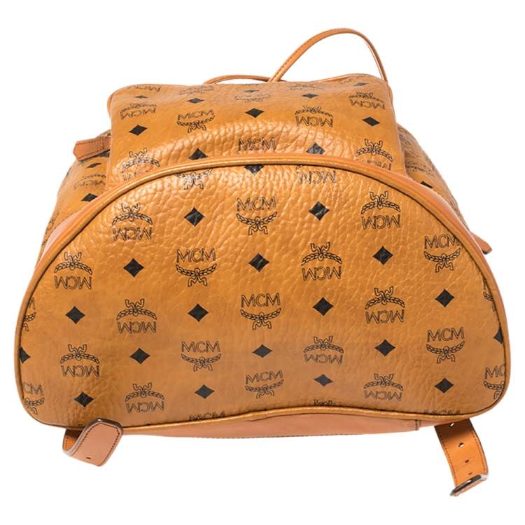 Pre Owned MCM Cognac Visetos Coated Canvas and Leather Medium Brandenburg Drawstring Backpack