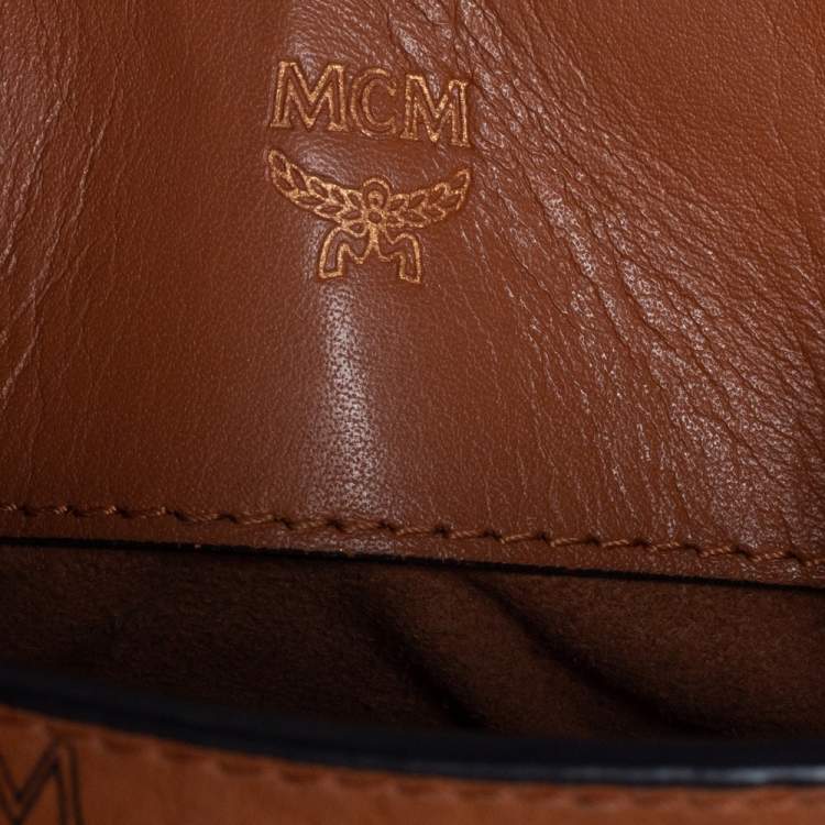 Pre Owned MCM Brown Visetos Coated Canvas and Leather Embellished Mini Heritage Top Handle Bag