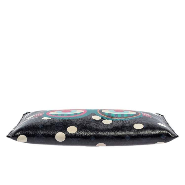Pre Owned MCM Black/White Polka Dot Leather Craig and Karl Clutch