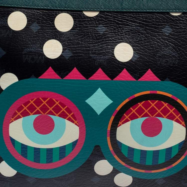 Pre Owned MCM Black/White Polka Dot Leather Craig and Karl Clutch
