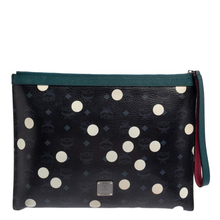 Pre Owned MCM Black/White Polka Dot Leather Craig and Karl Clutch