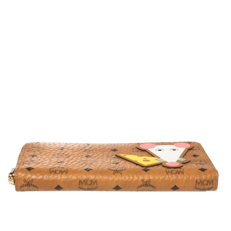 Pre Owned MCM Cognac Visetos Coated Canvas New Year Zip Continental Wallet 