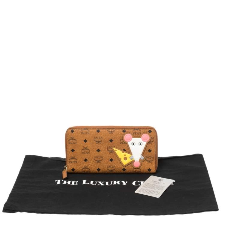 Pre Owned MCM Cognac Visetos Coated Canvas New Year Zip Continental Wallet 