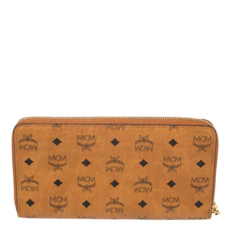 Pre Owned MCM Cognac Visetos Coated Canvas New Year Zip Continental Wallet 