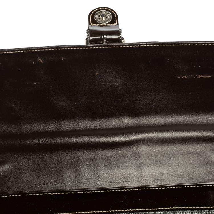 Pre Owned MCM Brown Patent Leather Buckle Detail Flap Shoulder Bag