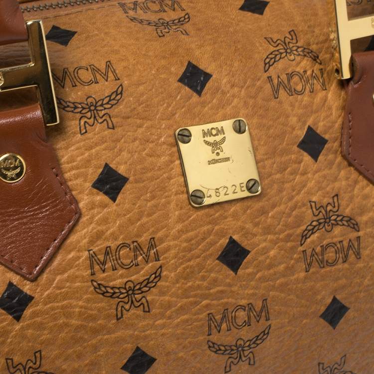 Pre Owned MCM Cognac Visetos Coated Canvas Small Heritage Boston Bag
