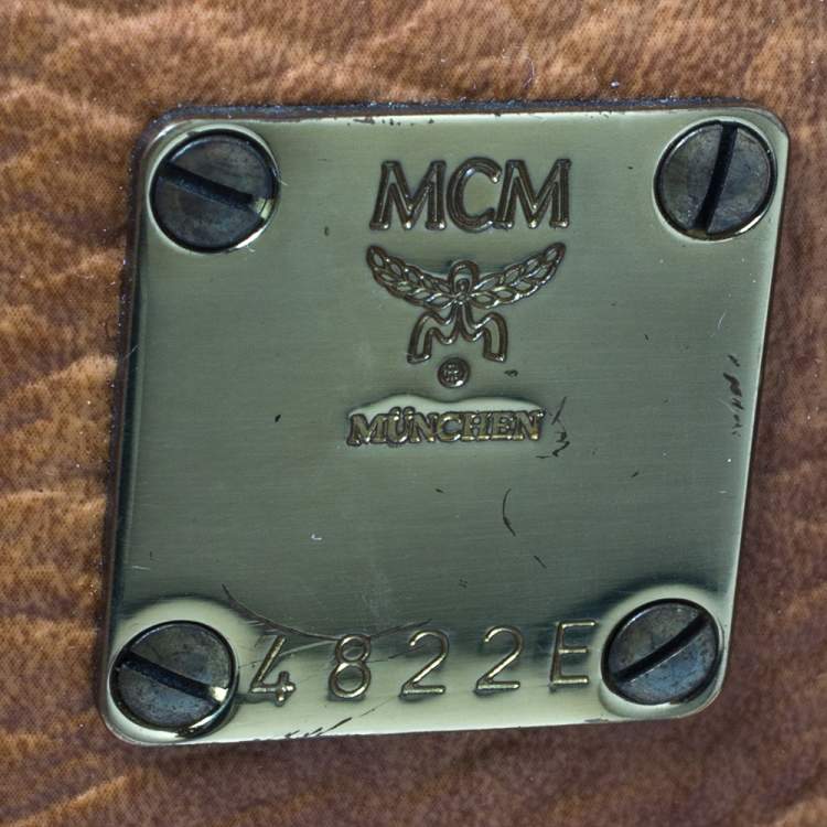 Pre Owned MCM Cognac Visetos Coated Canvas Small Heritage Boston Bag