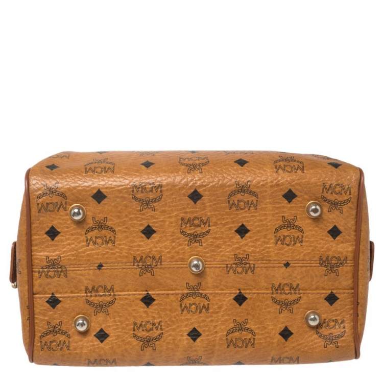 Pre Owned MCM Cognac Visetos Coated Canvas Small Heritage Boston Bag