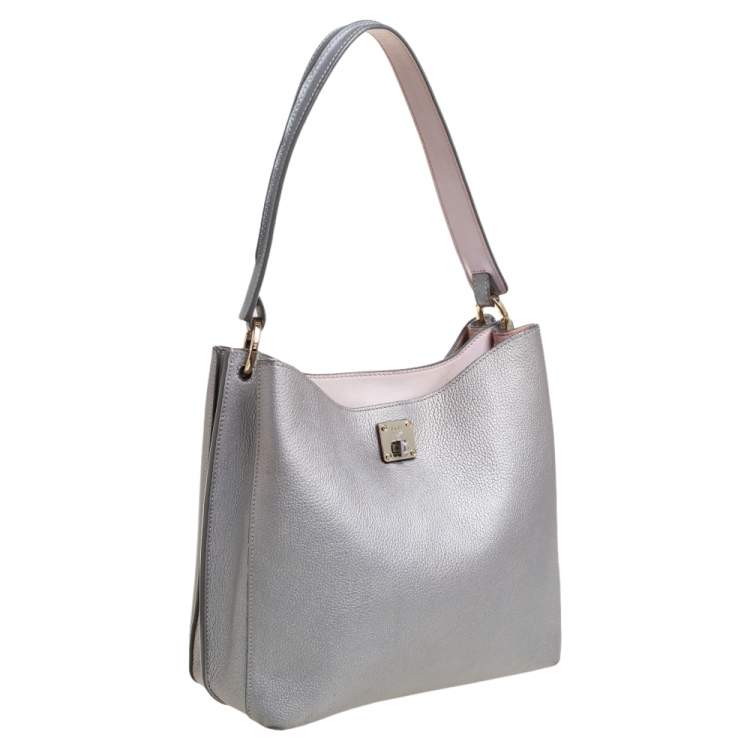 Pre Owned MCM Metallic Grey Leather Milla Hobo 