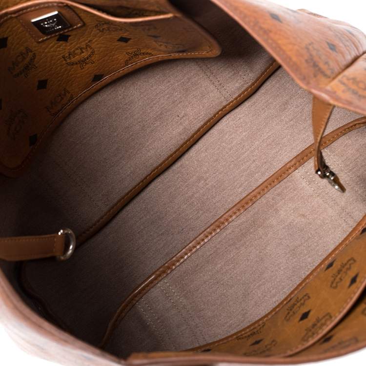 Pre Owned MCM Cognac Visetos Coated Canvas and Leather Shopper Tote