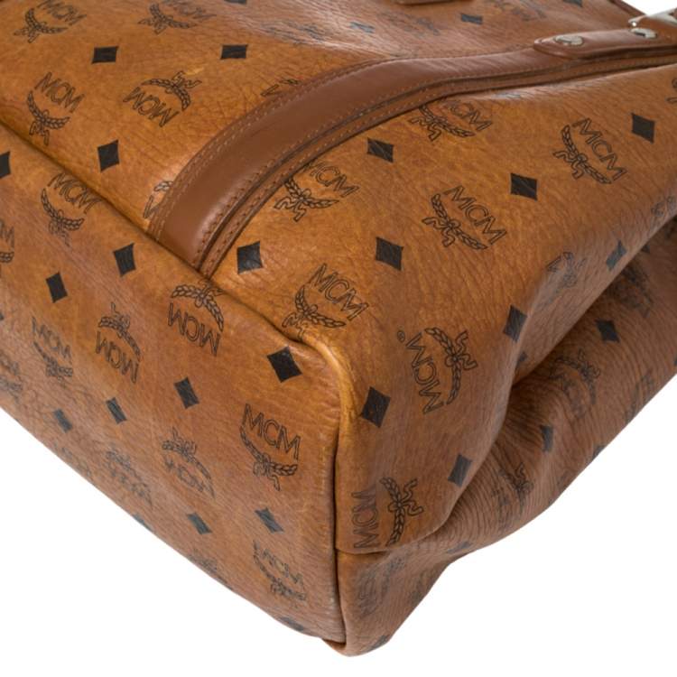 Pre Owned MCM Cognac Visetos Coated Canvas and Leather Shopper Tote