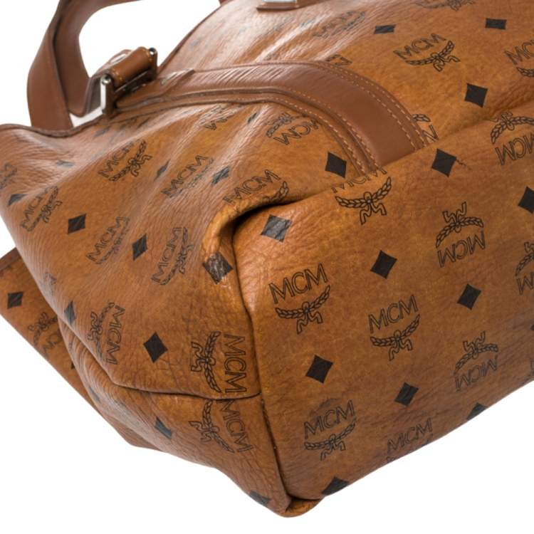 Pre Owned MCM Cognac Visetos Coated Canvas and Leather Shopper Tote