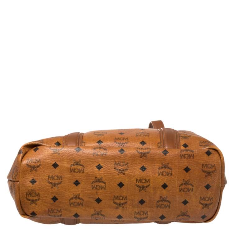 Pre Owned MCM Cognac Visetos Coated Canvas and Leather Shopper Tote