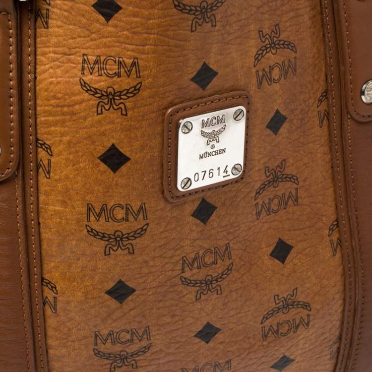 Pre Owned MCM Cognac Visetos Coated Canvas and Leather Shopper Tote
