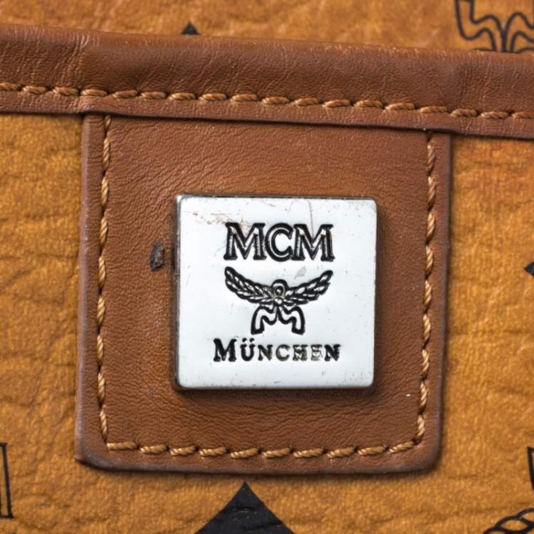 Pre Owned MCM Cognac Visetos Coated Canvas and Leather Shopper Tote