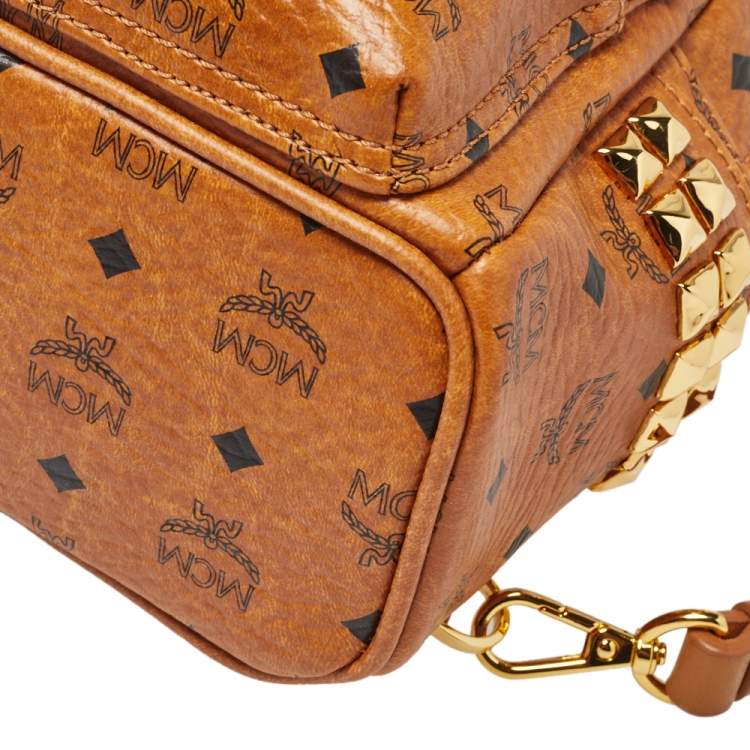 Pre Owned MCM Cognac Visetos Coated Canvas Mini Stark Side Studs Backpack