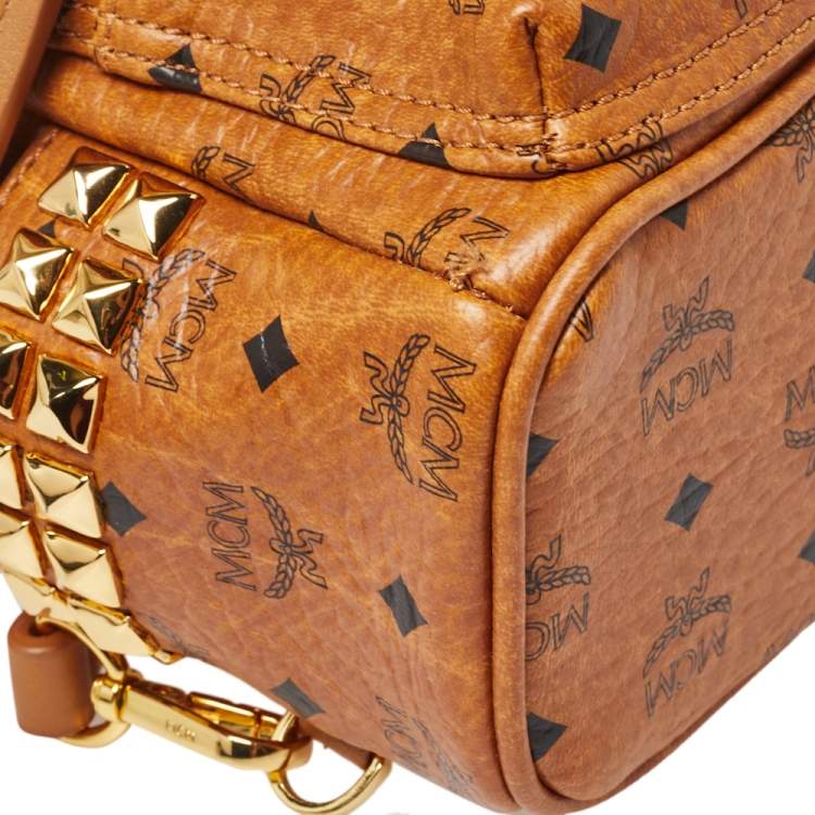 Pre Owned MCM Cognac Visetos Coated Canvas Mini Stark Side Studs Backpack