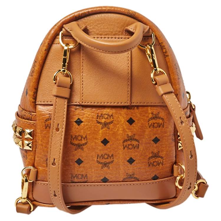 Pre Owned MCM Cognac Visetos Coated Canvas Mini Stark Side Studs Backpack