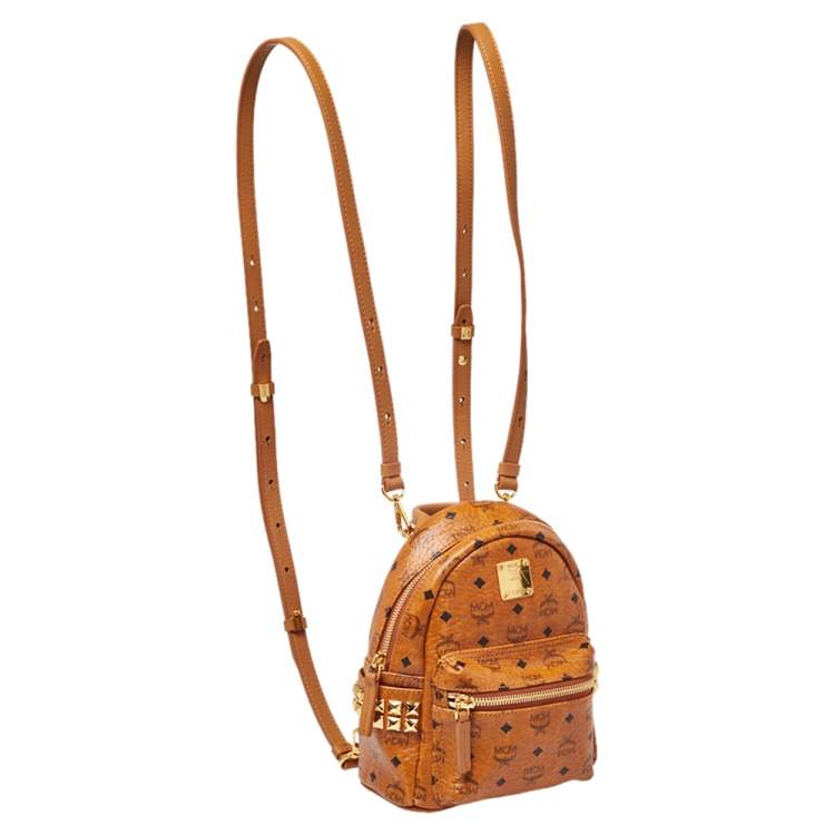 Pre Owned MCM Cognac Visetos Coated Canvas Mini Stark Side Studs Backpack