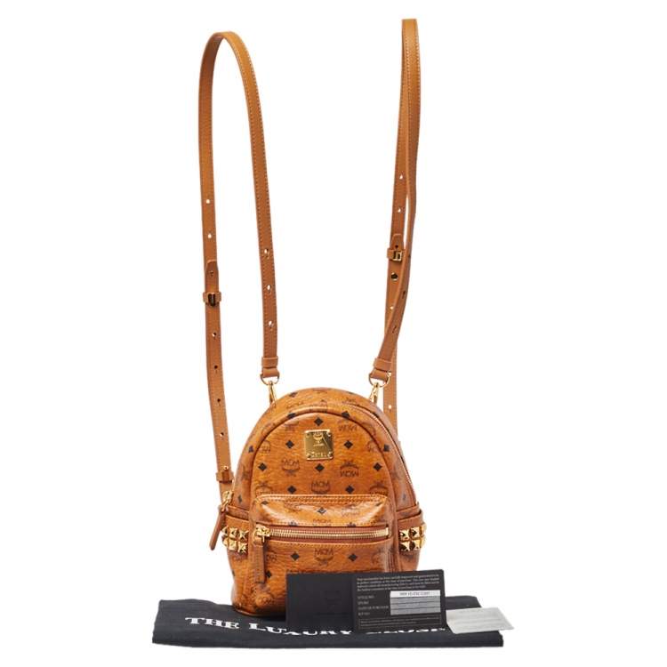 Pre Owned MCM Cognac Visetos Coated Canvas Mini Stark Side Studs Backpack
