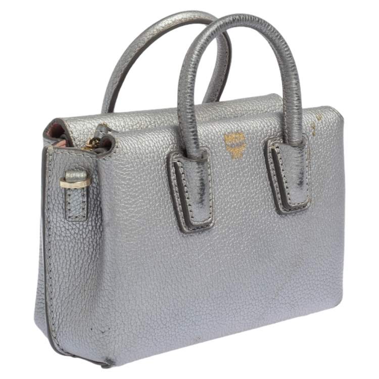 Pre Owned MCM Silver Leather X Mini Milla Crossbody Bag