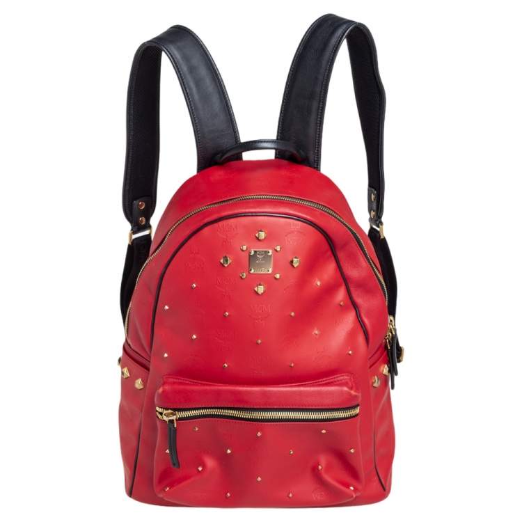 MCM Bag Leather Small Red Backpack Authentic 
