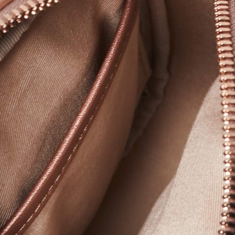 Pre Owned MCM Metallic Rose Gold Visetos Coated Canvas and Leather Double Belt Bag 
