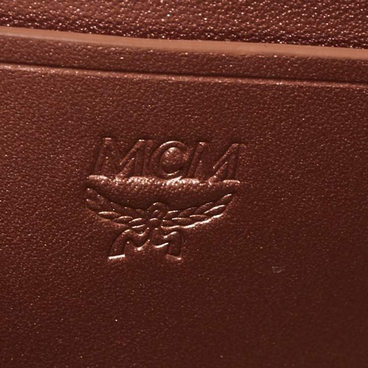 Pre Owned MCM Metallic Rose Gold Visetos Coated Canvas and Leather Double Belt Bag 