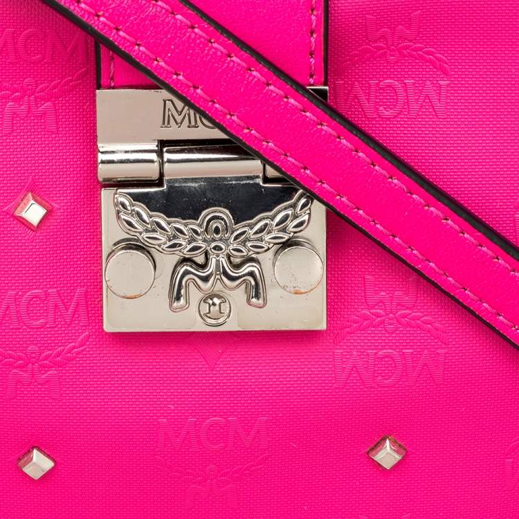 Pre Owned MCM Pink Leather Embellished Camera Bag