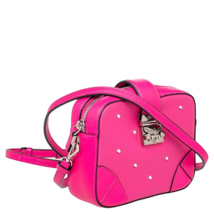 Pre Owned MCM Pink Leather Embellished Camera Bag