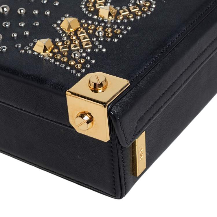 Pre Owned MCM Black Leather Studded Embellished Berlin Box Bag