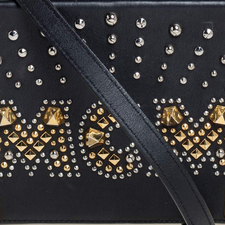 Pre Owned MCM Black Leather Studded Embellished Berlin Box Bag