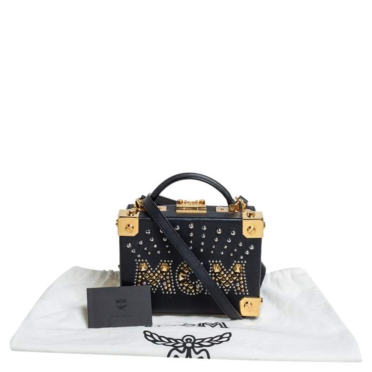 Pre Owned MCM Black Leather Studded Embellished Berlin Box Bag
